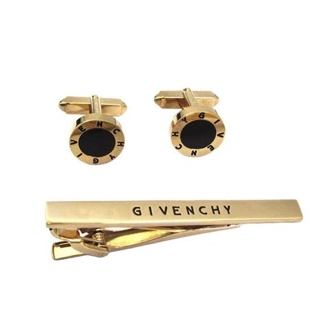 Vintage Givenchy Steel Logo Cufflinks, Tie Clip Brand Mark